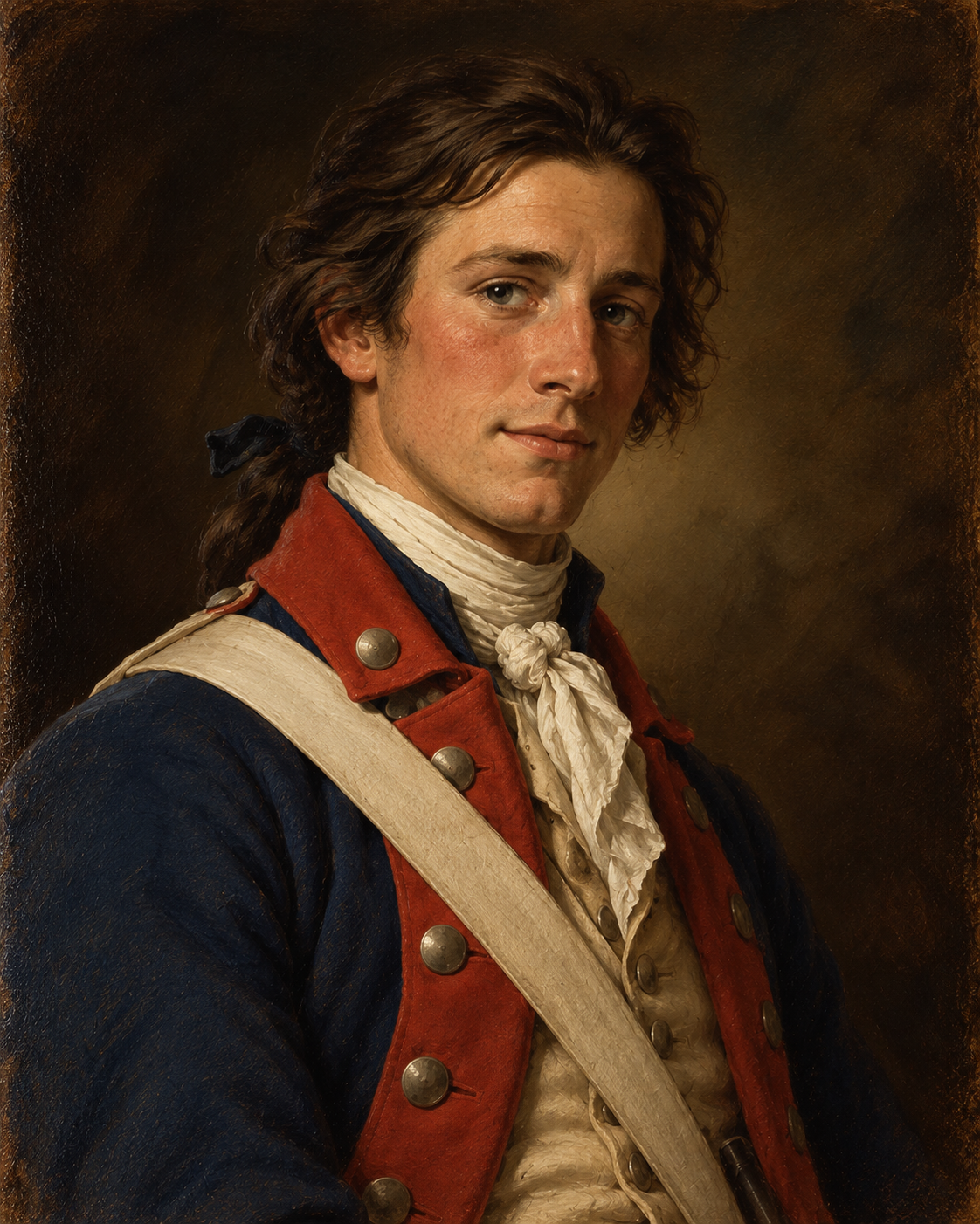 Artistic historical interpretation of sixteen-year-old Revolutionary War soldier Elias Adams